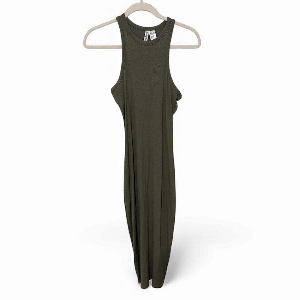 H&M Sage Green Ribbed Body con Maci Dress